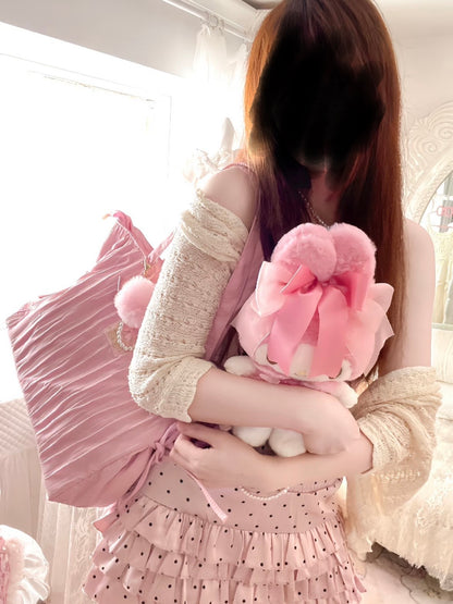 Sweet Heart Collection Large Capacity Shoulder Bag & Ruffled Cosmetic Bag