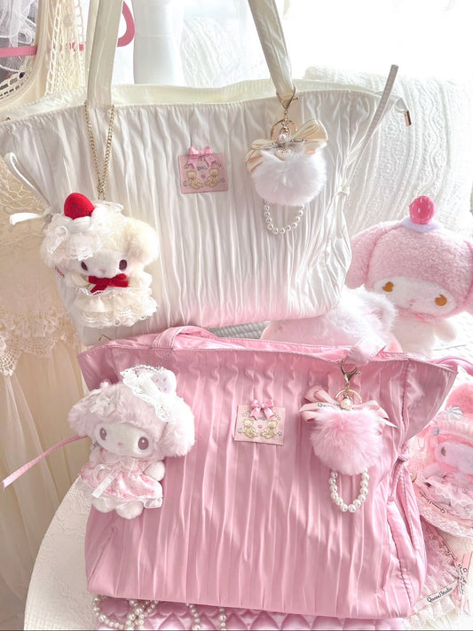 Sweet Heart Collection Large Capacity Shoulder Bag & Ruffled Cosmetic Bag